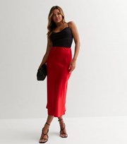 New Look Red Satin Bias Cut Midaxi Skirt